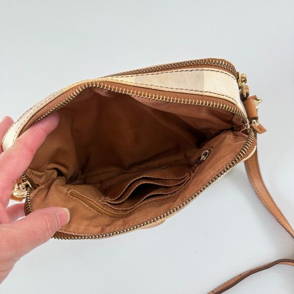 Fossil Sydney Crossbody Purse Bag Taupe And Cream Stripe Zip Closure Handbag - Picture 10 of 12